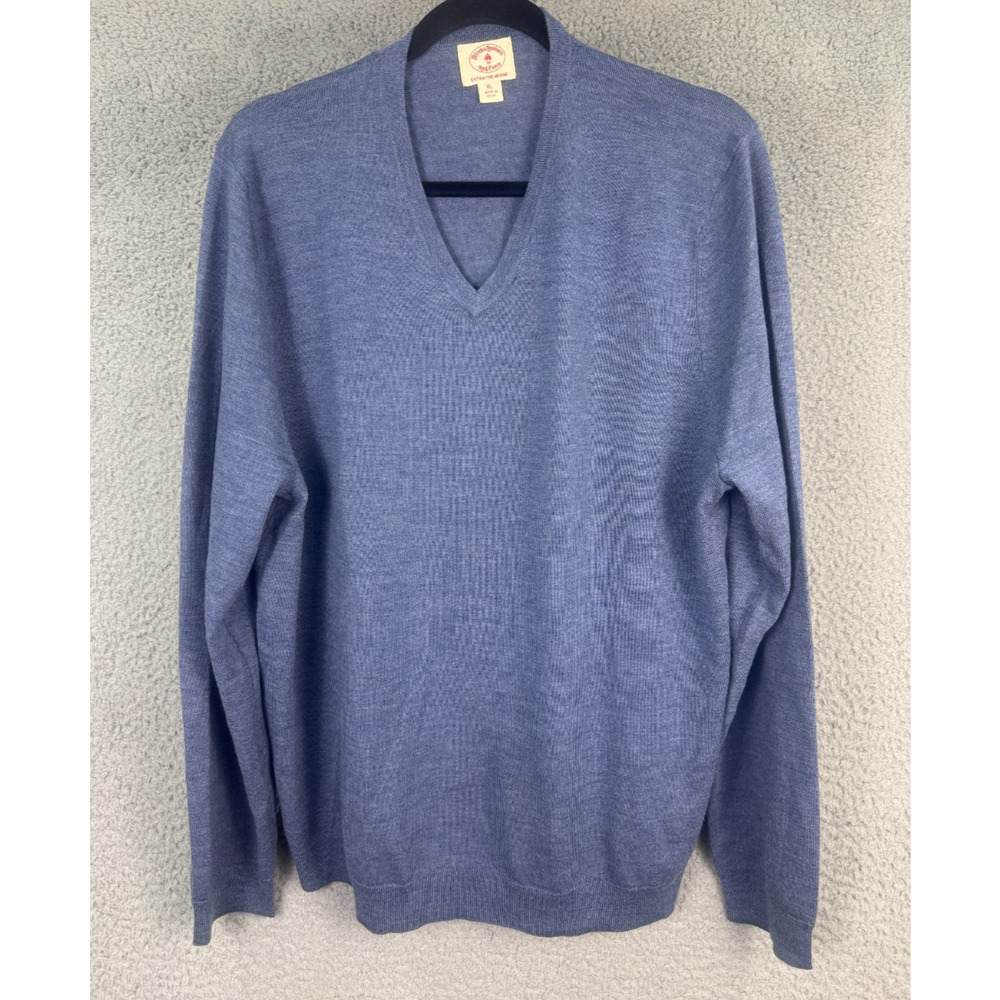 ZZ Brooks Brothers Red Fleece Merino Wool V Neck Sweater XL Blue